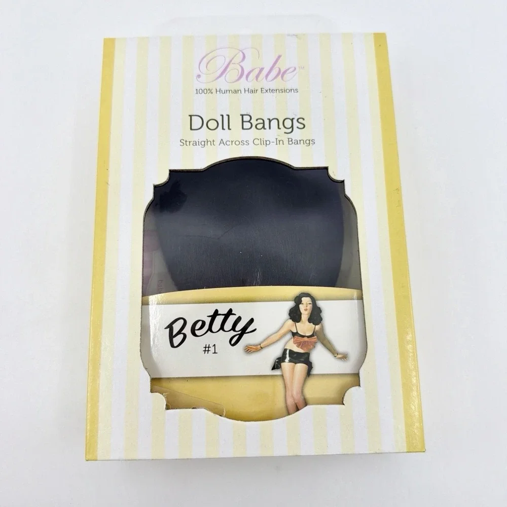 Babe 100% Human Hair Extension Doll Straight Across Clip In Bangs Betty 1 Black